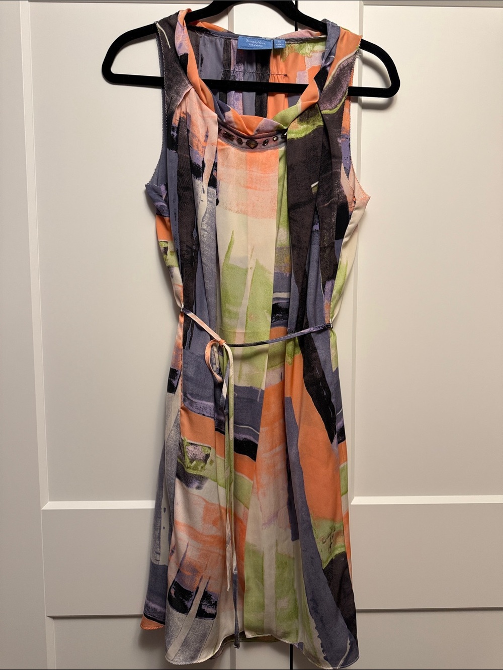 Sleeveless Abstract Print Midi Dress in Orange, Green & Purple